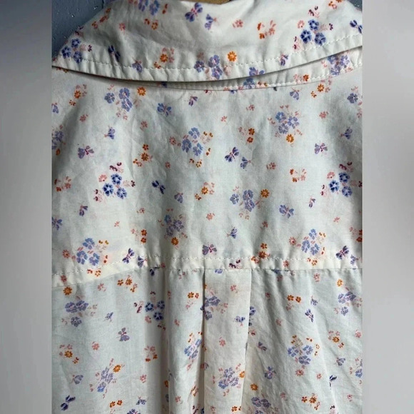 Talbots Pretty Cream Pink Blue Tiny Flowers Long Sleeve Cotton Blouse - Picture 3 of 5